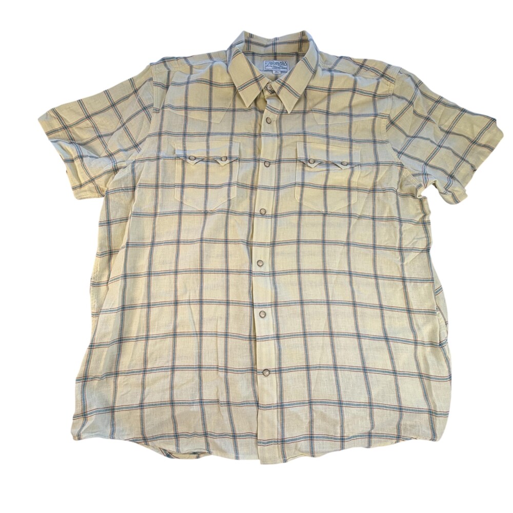 Tecovas Shirt Mens XL Yellow Plaid Short Sleeve Snap Front Western Modern Fit